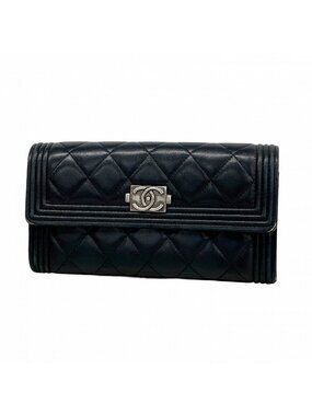 Chanel Wallet Boy Lambskin Black Silver